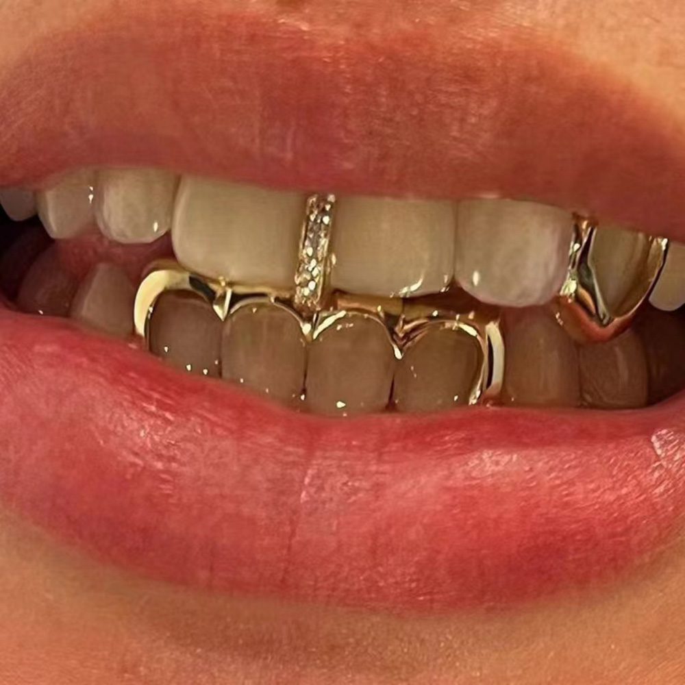 Body Jewelry Gold Plated - RACHELZ-CZ Tampas de Dente de Pedra