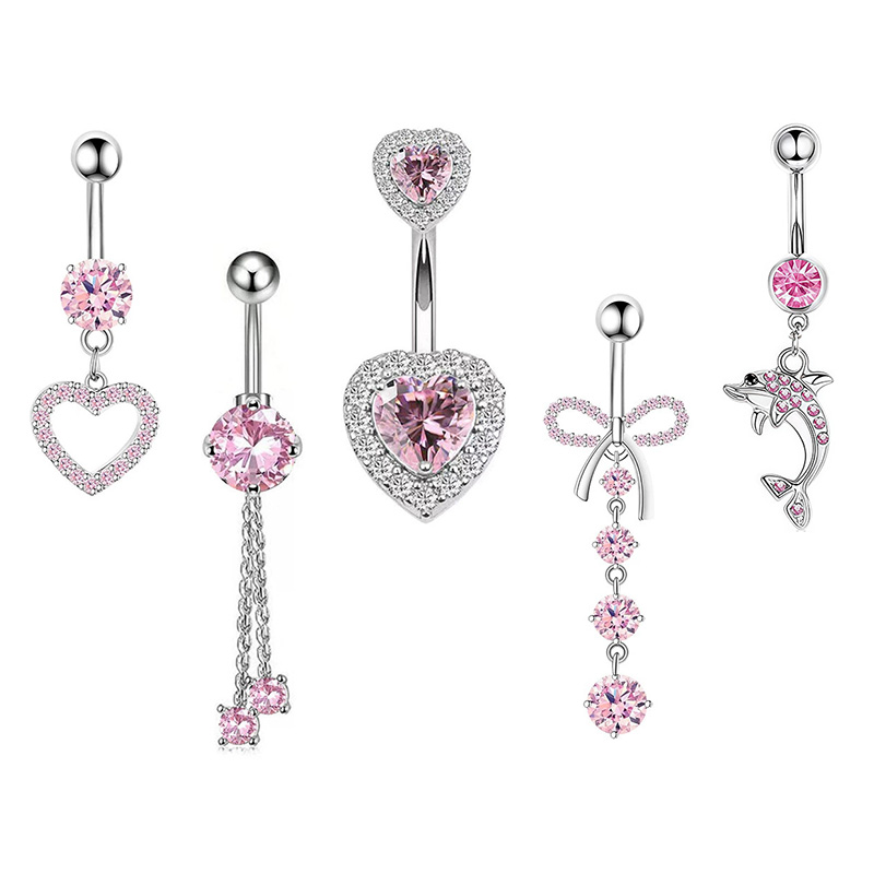 Body Jewelry Hoops - Anéis de umbigo com coroa rosa,