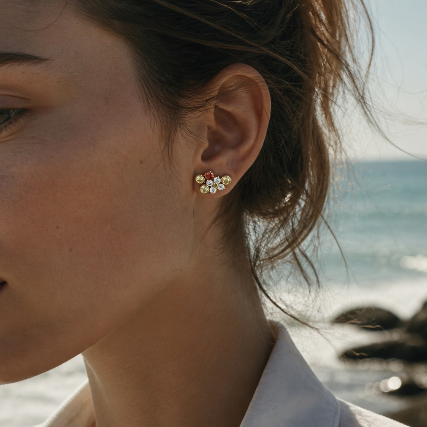 Cluster Stud Ear - Brincos de Aço Inoxidável com Zircônia
