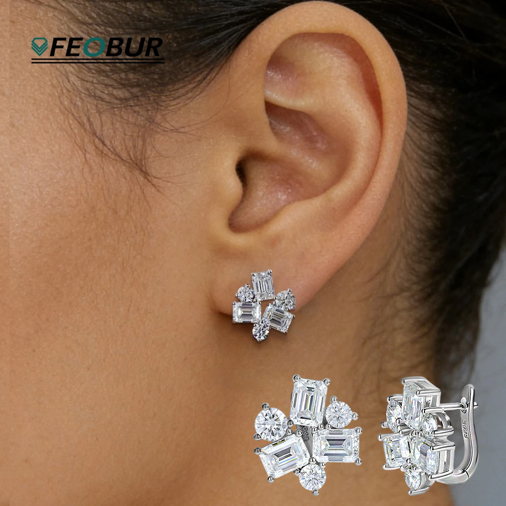Brincos de Moissanite Baguete  - Cluster Stud Ear avaliação e preço